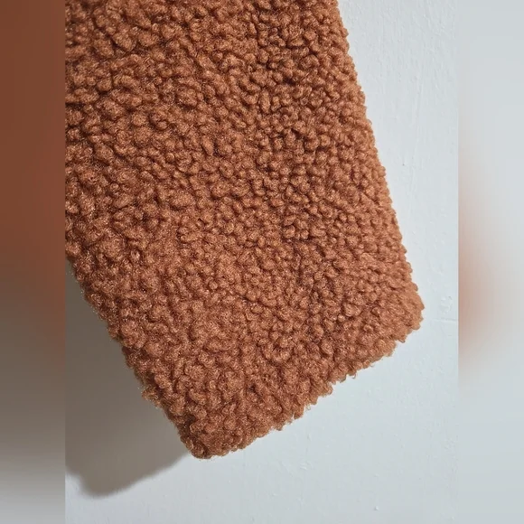 NWT Uniqlo JW Anderson Pile Lined Fleece Sherpa Collarless Coat Women Brown Med - Picture 2 of 10